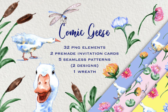 Download Watercolor Comic Geese Clip Art Set - Premium Resources