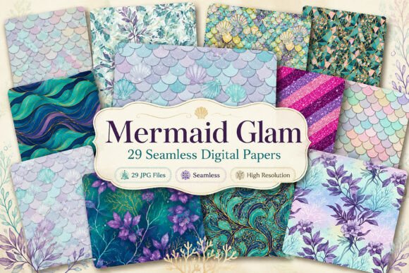 Download Mermaid Glam Seamless Digital Paper - Digital paper Collection