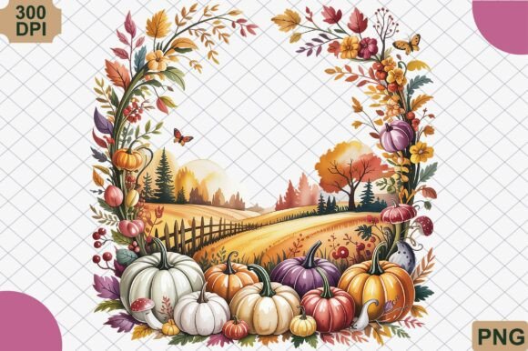 Download Autumn Harvest Floral Frame PNG - Floral frame png Collection
