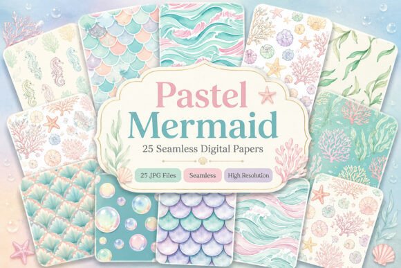 Download Pastel Mermaid Digital Paper Pattern - Digital paper Collection