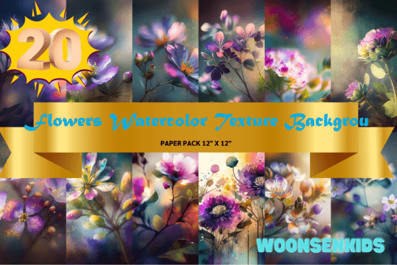 Download 20 Flowers Watercolor Texture Backgrou Png Kdp Digital Paper - Digital paper Collection