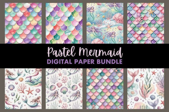 Download Pastel Mermaid Digital Paper Bundle - Digital paper Collection