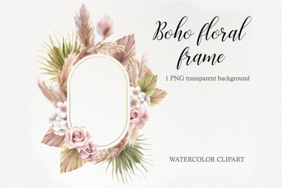 Download Watercolor Boho Gold Floral Frame PNG - Floral frame png Collection