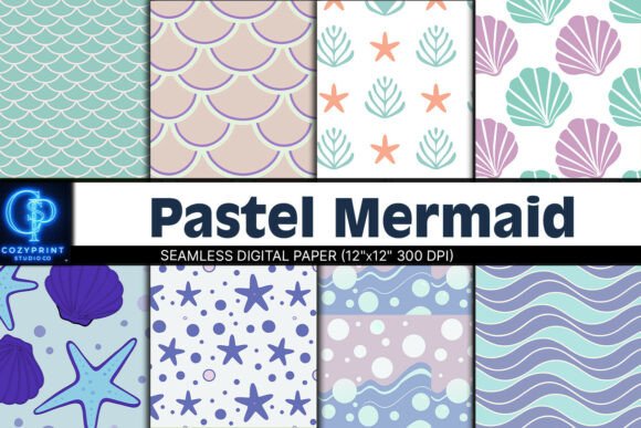 Download Pastel Mermaid Beach Digital Paper - Digital paper Collection