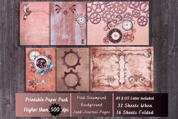 Download Pink Steampunk Pastel Digital Papers - Digital paper Collection