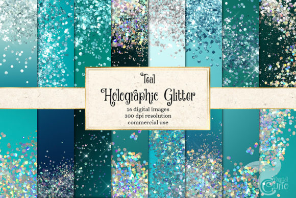 Download Teal Holographic Glitter Digital Paper - Digital paper Collection