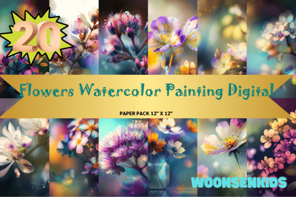 Download 20 Flowers Watercolor Painting Digital Png Kdp Digital Paper - Digital paper Collection