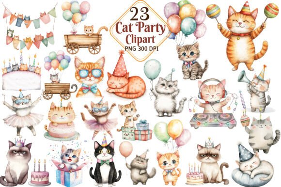 Download Cat Party Watercolor Clipart - Premium Resources