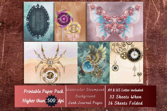Download Watercolor Steampunk Digital Papers - Digital paper Collection