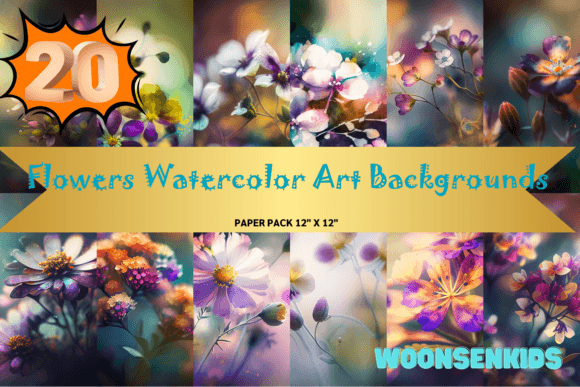 Download 20 Flowers Watercolor Art Backgrounds Png Kdp Digital Paper - Digital paper Collection