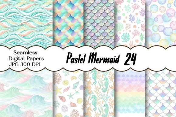 Download Pastel Mermaid Digital Paper Bundle - Digital paper Collection